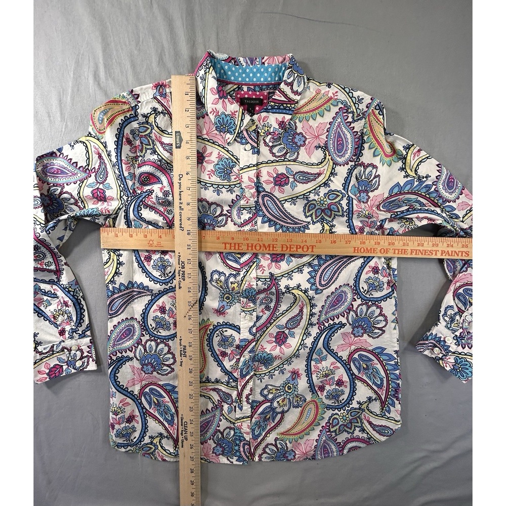 Talbots Classic Cotton White Blossom  Paisley Button Front Shirt‎ Women's Large - Picture 12 of 12